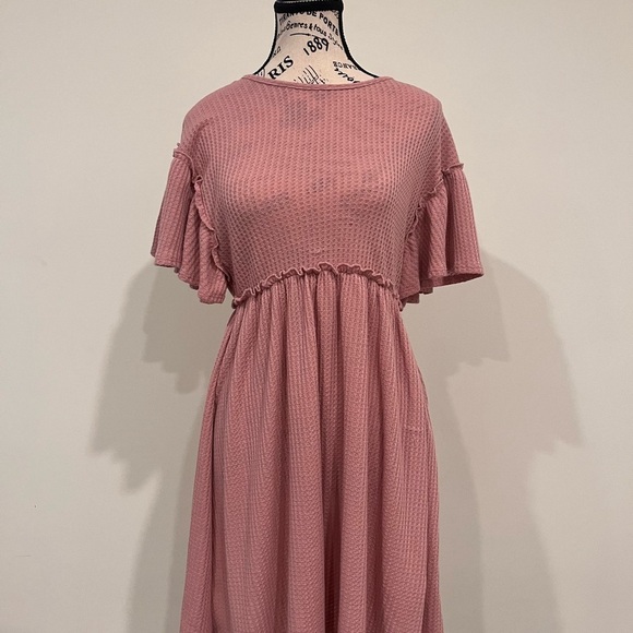 Rare Editions Girls Waffle Weave Mauve Dress - Picture 1 of 3